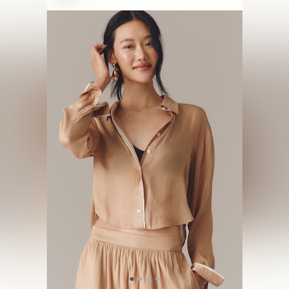Maeve long-sleeve silky button down shirt